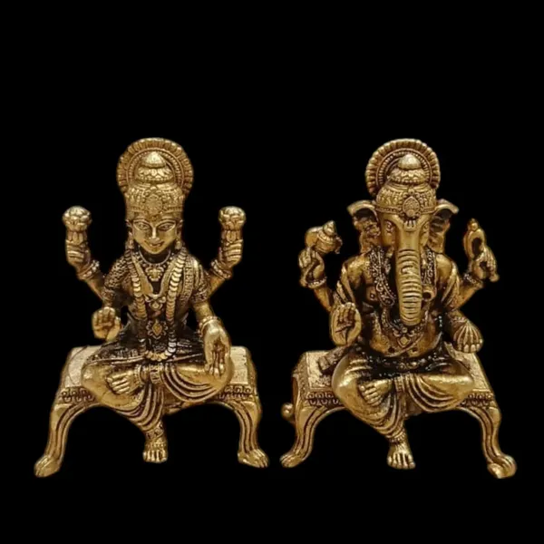 Sjl_Wax_Casting_Brass_Lakshmi_Ganesh_Idol_Set_Antique_Finish_Decorative_Murti_For_Home_Temple_Diwali_And_Gift_Purpose_Car_Dashboard_Decorative_Showpiece_5_Cm_Brass_Gold_Pair_Of_2
