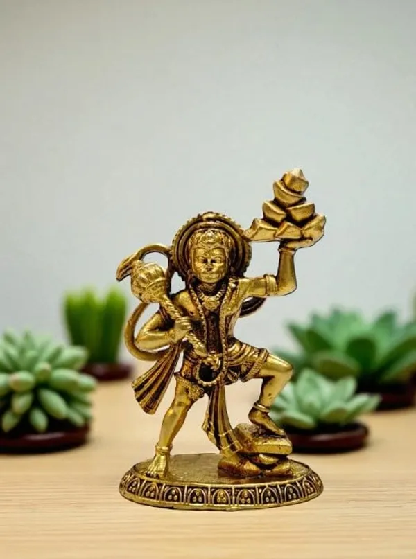 Sjl_Exports_Hanuman_Ji_With_Sanjeevani_Parvat_Brass_Idol_For_Worship_Gift_Mini_Brass_Hanuman_Ji_Idol_Standing_With_Sanjeevani_Mountain_7_Cm