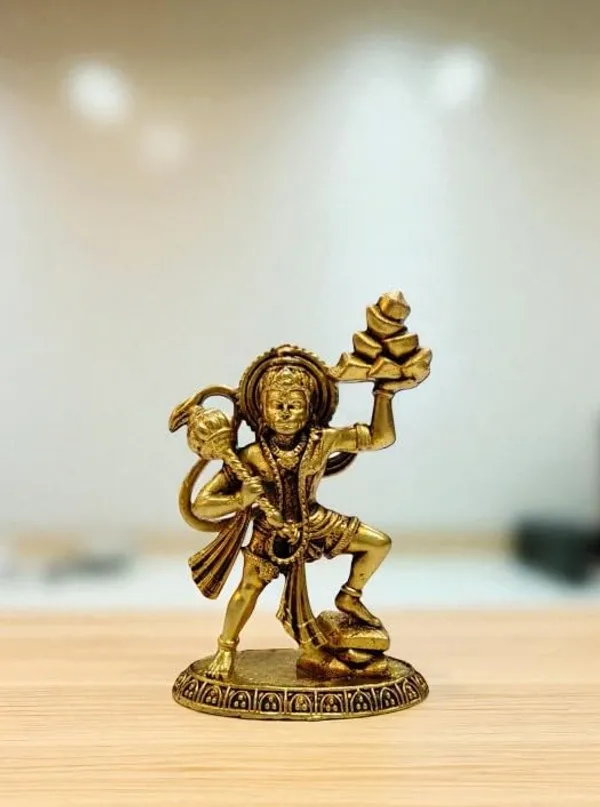 Sjl_Exports_Hanuman_Ji_With_Sanjeevani_Parvat_Brass_Idol_For_Worship_Gift_Mini_Brass_Hanuman_Ji_Idol_Standing_With_Sanjeevani_Mountain_7_Cm