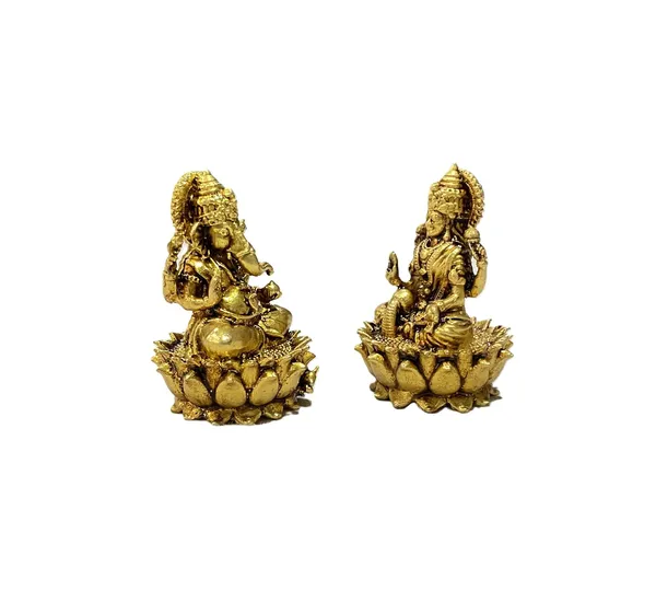 Sjl_Exports_Brass_Lakshmi_Ganesh_Idol_Pair_On_Lotus_Compact_5_Cm_Statue_Lakshmi_Ganesh_Idol_Pair_On_Lotus_5_Cm_Wax_Casting_Brass_Murti