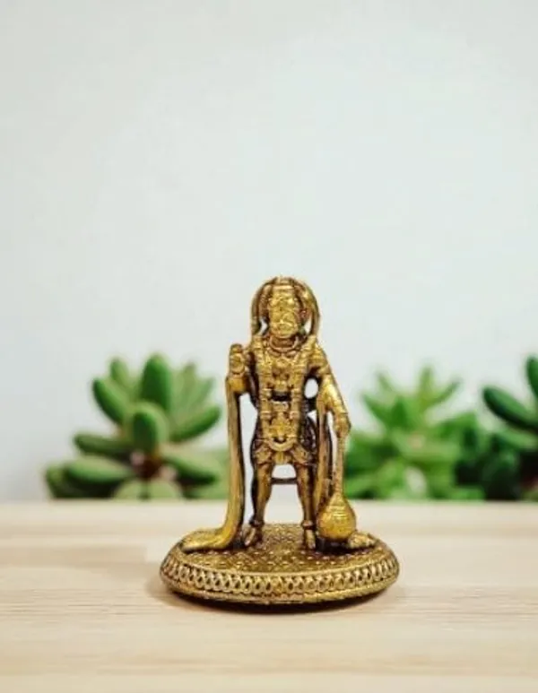 Sjl_Exports_Lord_Hanuman_Brass_Idol_With_Gadaa_For_Devotion_Gift_Brass_Hanuman_Ji_Standing_With_Gada_Idol_Compact_5_Cm_Size