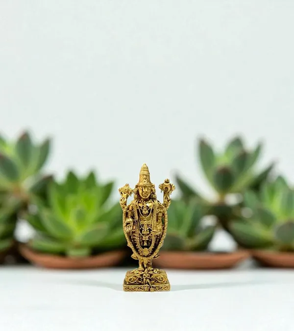 Sjl_Exports_Wax_Casting_Brass_Venkateswara_Balaji_Statue_Religious_Murti_7.5_Cm_Height_Gold_Tone_Mini_Brass_Tirupati_Balaji_Murti_For_Temple_Home_Decor