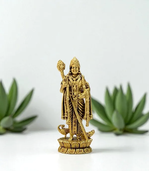 Sjl_Exports_Wax_Casting_Brass_Lord_Murugan_Idol_Kartikeya_Subramanya_Statue_For_Puja_Mini_Brass_Murugan_Statue_6.5_Cm_Devotional_Idol_For_Home_Temple
