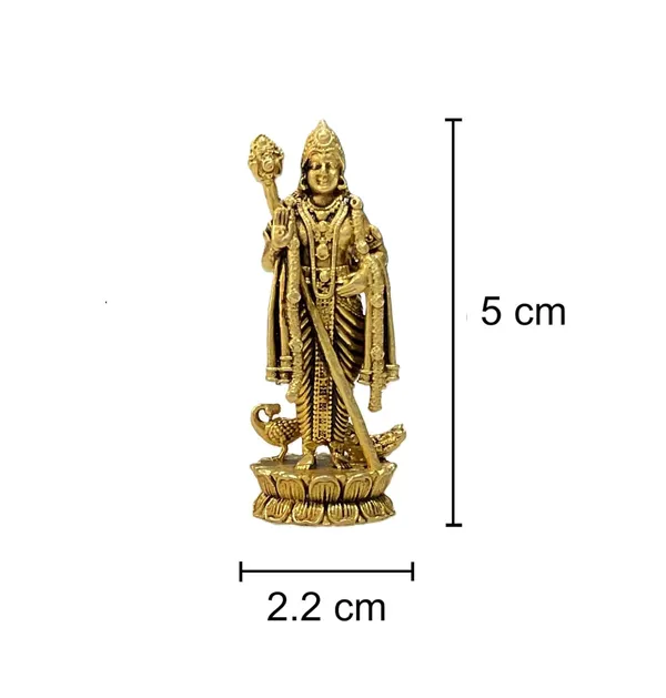 Sjl_Exports_Wax_Casting_Brass_Lord_Murugan_Idol_Mini_Kartikeya_Subramanya_Statue_Miniature_Brass_Murugan_Statue_5_Cm_Devotional_Idol_For_Puja