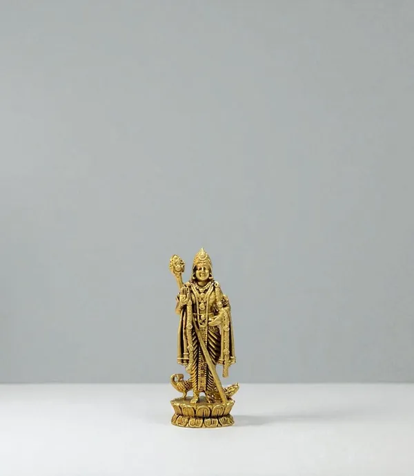 Sjl_Exports_Wax_Casting_Brass_Lord_Murugan_Idol_Mini_Kartikeya_Subramanya_Statue_Miniature_Brass_Murugan_Statue_5_Cm_Devotional_Idol_For_Puja