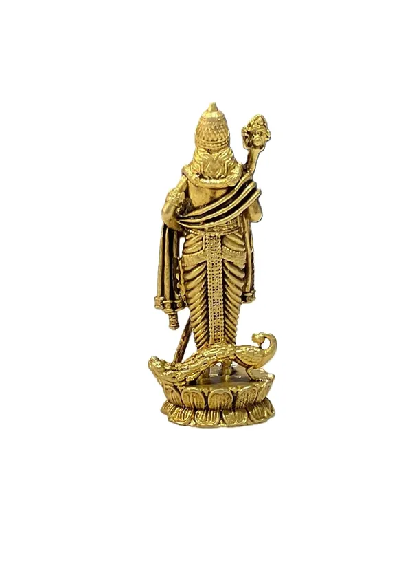 Sjl_Exports_Wax_Casting_Brass_Lord_Murugan_Idol_Mini_Kartikeya_Subramanya_Statue_Miniature_Brass_Murugan_Statue_5_Cm_Devotional_Idol_For_Puja