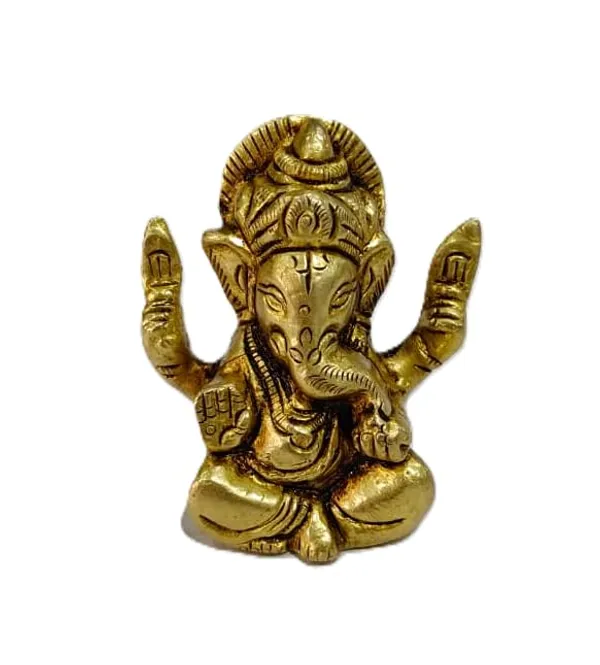 Sjl_Exports_Brass_Lord_Ganesha_Idol_Sitting_Position_With_4_Hands_For_Puja_Handcrafted_Brass_Ganesha_Statue_Sitting_Ganpati_Murti_With_Four_Arms_5_Cm