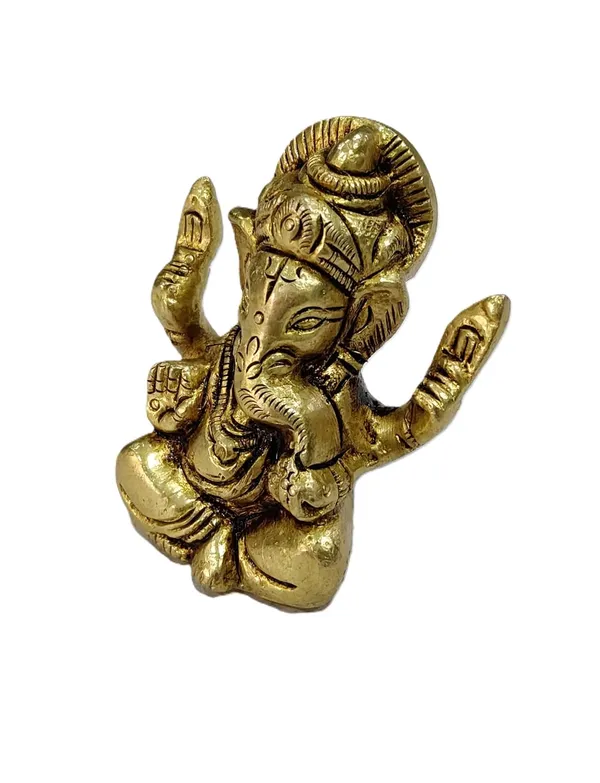 Sjl_Exports_Brass_Lord_Ganesha_Idol_Sitting_Position_With_4_Hands_For_Puja_Handcrafted_Brass_Ganesha_Statue_Sitting_Ganpati_Murti_With_Four_Arms_5_Cm