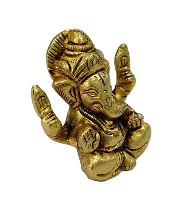 Sjl_Exports_Brass_Lord_Ganesha_Idol_Sitting_Position_With_4_Hands_For_Puja_Handcrafted_Brass_Ganesha_Statue_Sitting_Ganpati_Murti_With_Four_Arms_5_Cm