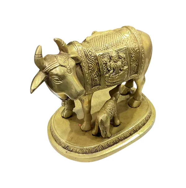 Sjl_Exports_Brass_Gau_Mata_With_Calf_Statue_Sacred_Cow_Idol_For_Puja_Decor_Handcrafted_Brass_Cow_With_Calf_Gau_Mata_Murti_For_Temple_14_Cm