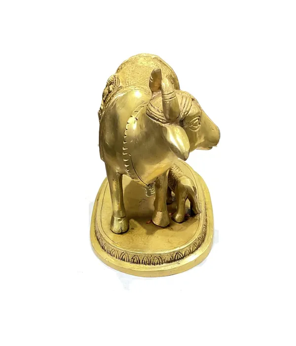 Sjl_Exports_Brass_Gau_Mata_With_Calf_Statue_Sacred_Cow_Idol_For_Puja_Decor_Handcrafted_Brass_Cow_With_Calf_Gau_Mata_Murti_For_Temple_14_Cm