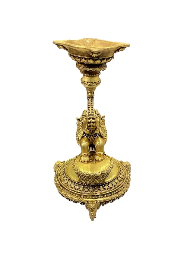 Sjl_Exports_Wax_Casting_Unique_Brass_Elephant_Lamp_Trunk_Holding_Diya_For_Temple_Home_Pack_Of_2_Traditional_Brass_Elephant_Oil_Lamp_Auspicious_Diya_For_Home_Temple_15_Cm