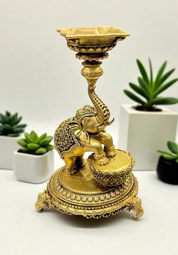 Sjl_Exports_Wax_Casting_Unique_Brass_Elephant_Lamp_Trunk_Holding_Diya_For_Temple_Home_Pack_Of_2_Traditional_Brass_Elephant_Oil_Lamp_Auspicious_Diya_For_Home_Temple_15_Cm