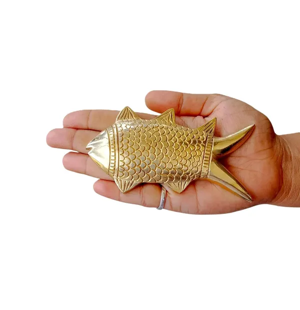 Sjl_Exports_Brass_Matsya_Murti_12_Cm_Sacred_Fish_Idol_For_Worship_Decoration_Brass_Matsya_Fish_Vastu_Idol_Traditional_Hindu_Decor_12_X_6_5_Cm_Gold