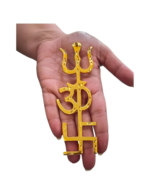 Sjl_Exports_Brass_Trishakti_Yantra_Wall_Hanging_For_Home_Office_Worship_Brass_Trishakti_Wall_Hanging_Om_Trishul_Swastik_Religious_Symbol_14_X_4_Cm_Gold