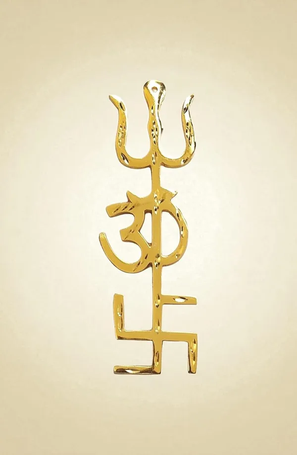 Sjl_Exports_Brass_Trishakti_Yantra_Wall_Hanging_For_Home_Office_Worship_Brass_Trishakti_Wall_Hanging_Om_Trishul_Swastik_Religious_Symbol_14_X_4_Cm_Gold