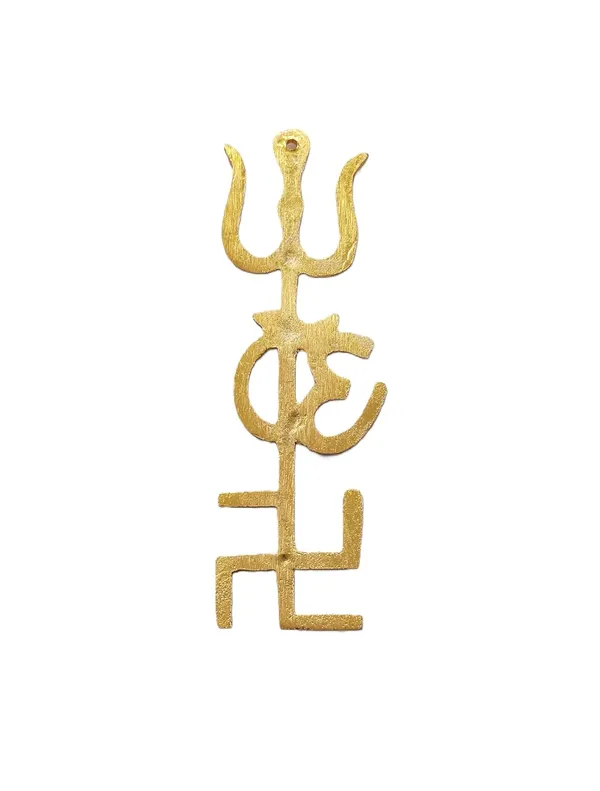 Sjl_Exports_Brass_Trishakti_Yantra_Wall_Hanging_For_Home_Office_Worship_Brass_Trishakti_Wall_Hanging_Om_Trishul_Swastik_Religious_Symbol_14_X_4_Cm_Gold