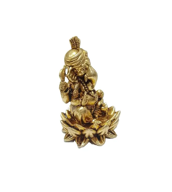 Sjl_Exports_Wax_Casting_Ganpati_Murti_Wearing_Pagdi_Brass_Sitting_Ganesha_Idol_For_Worship_Gifts_Brass_Ganesh_Ji_Idol_With_Pagadi_5_Cm