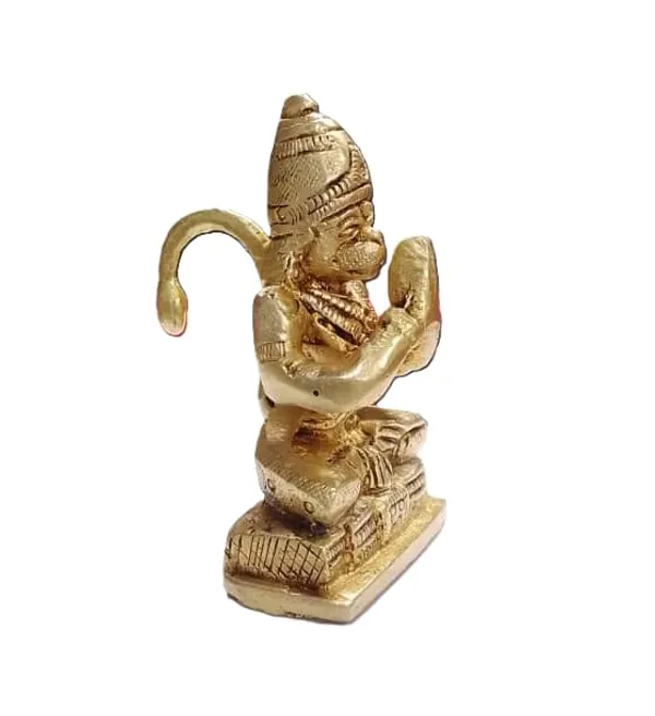 Sjl_Exports_Pure_Brass_Hanuman_Ji_Religious_Statue,_7_Cm_Height,_Gold_Finish,_Traditional_Seated_Pose_For_Home_Temple