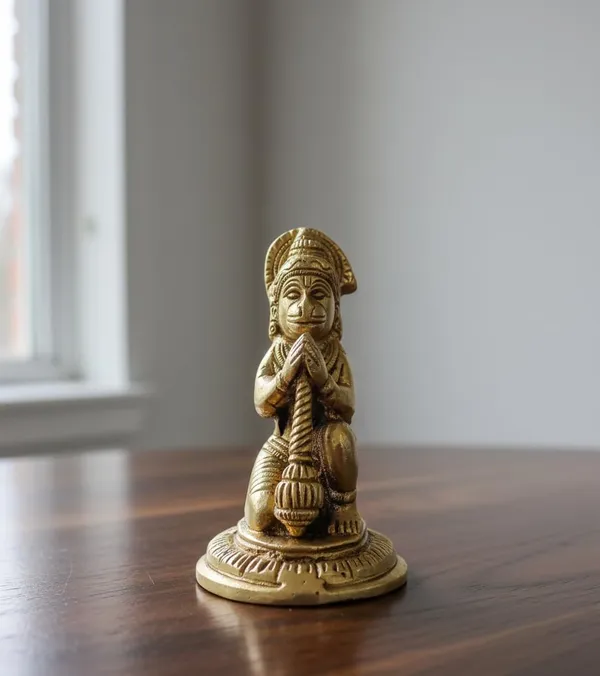 Sjl_Exports_Brass_Hanuman_Religious_Statue_8.5_Cm_Height_Gold_Finish_Traditional_Seated_Pose_Temple_Decor_Brass_Hanuman_Ji_Murti_Home_Temple_Office_Gifting_Idol