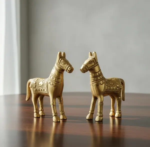 Sjl_Exports_Handcrafted_Brass_Horse_Pair_Statue_Traditional_Vastu_Decor_8.5_Cm_Height_Gold_Finish_Handcrafted_Brass_Horse_Pair_Symbol_Of_Strength_Speed_Success