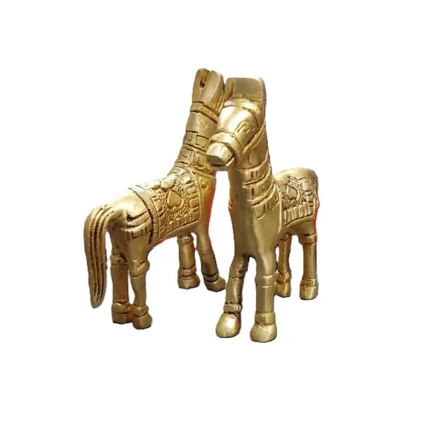 Sjl_Exports_Handcrafted_Brass_Horse_Pair_Statue_Traditional_Vastu_Decor_8.5_Cm_Height_Gold_Finish_Handcrafted_Brass_Horse_Pair_Symbol_Of_Strength_Speed_Success