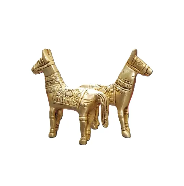 Sjl_Exports_Handcrafted_Brass_Horse_Pair_Statue_Traditional_Vastu_Decor_8.5_Cm_Height_Gold_Finish_Handcrafted_Brass_Horse_Pair_Symbol_Of_Strength_Speed_Success