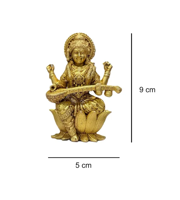 Sjl_Exports_Brass_Saraswati_Idol_Hindu_Goddess_Statue_Gold_Finish_Traditional_Temple_Decor_9_X_5_Cm_Handcrafted_Religious_Figurine