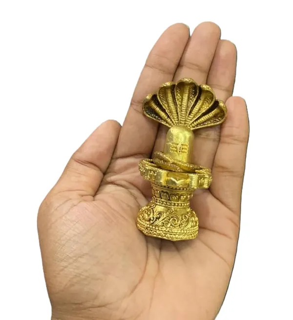 Sjl_Exports_Brass_Shivling_Statue_For_Pooja_Traditional_Hindu_Temple_Decor_Sacred_Religious_Idol_With_Decorative_Fan_Design_8_X_4_5_Cm