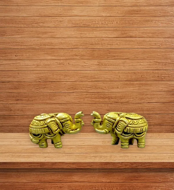 Sjl_Exports_Brass_Elephant_Pair_Gold_Polished_Finish_Traditional_Design_5.5_Cm_X_3.5_Cm_Decorative_Religious_Figurine_For_Home_And_Office_Indoor_Use