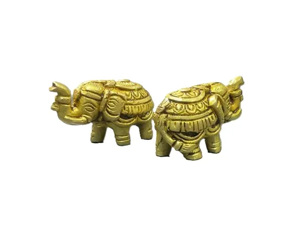 Sjl_Exports_Brass_Elephant_Pair_Gold_Polished_Finish_Traditional_Design_5.5_Cm_X_3.5_Cm_Decorative_Religious_Figurine_For_Home_And_Office_Indoor_Use