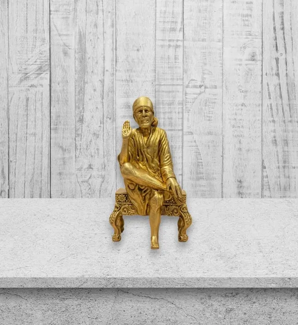 Sjl_Exports_Wax_Casting_Brass_Sai_Baba_Idol_Gold_Polished_Finish_Small_Decorative_Religious_Figurine_For_Home_Temple_5.5_X_3.5_Cm_Traditional_Art_Deco_Style