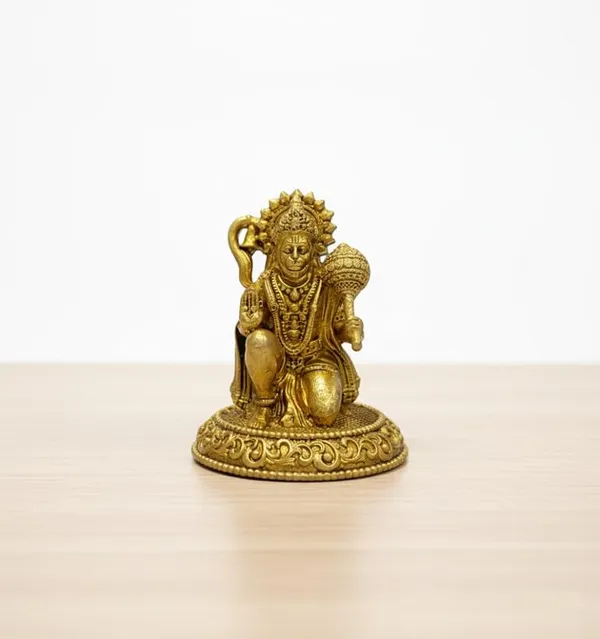 Sjl_Exports_Brass_Hanuman_Ji_Sitting_With_Gadaa_Idol_6.5_Cm_For_Home_Or_Office