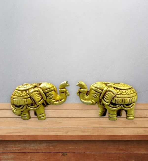 Sjl_Exports_Traditional_Brass_Elephant_Pair_Gold_Polished_Finish_Decorative_Figurines_For_Home_And_Office_6.5_X_4.5_Cm_Vastu_Feng_Shui_Good_Luck_Decor_Indoor_Use