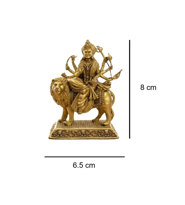 Sjl_Exports_Brass_Durga_Maa_Idol_With_Lion_Mount_Traditional_Hindu_Religious_Statue_Gold_Finish_8_Cm_Height_Handcrafted_Spiritual_Showpiece_For_Home_Temple_Puja_Indoor_Decor