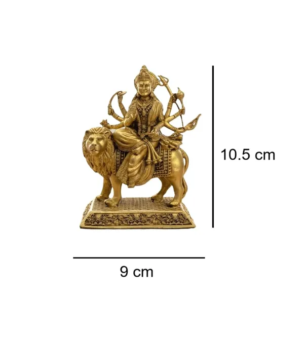 Sjl_Exports_Wax_Casting_Brass_Durga_Maa_Idol_With_Lion_Mount_Traditional_Hindu_Goddess_Statue_Religious_Handicraft_Showpiece_Gold_Finish_10.5_X_9_X_5_Cm_Temple_Decor