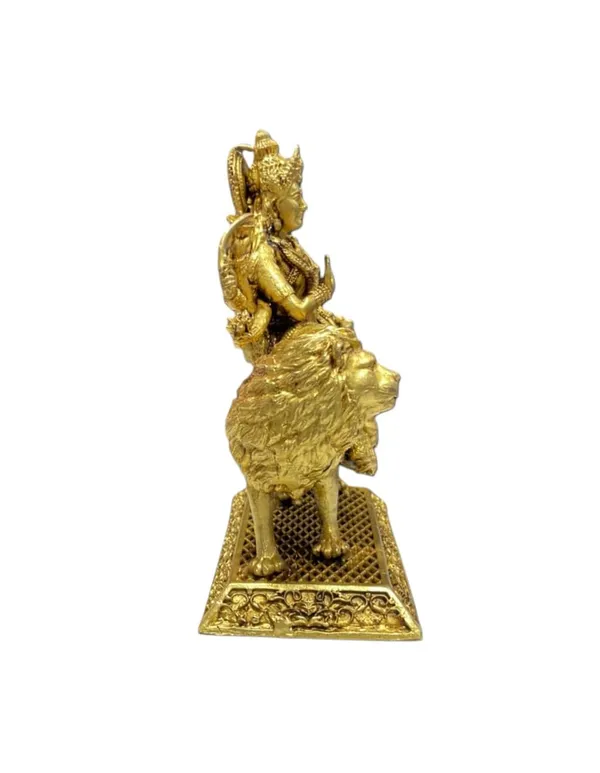 Sjl_Exports_Wax_Casting_Brass_Durga_Maa_Idol_With_Lion_Mount_Traditional_Hindu_Goddess_Statue_Religious_Handicraft_Showpiece_Gold_Finish_10.5_X_9_X_5_Cm_Temple_Decor