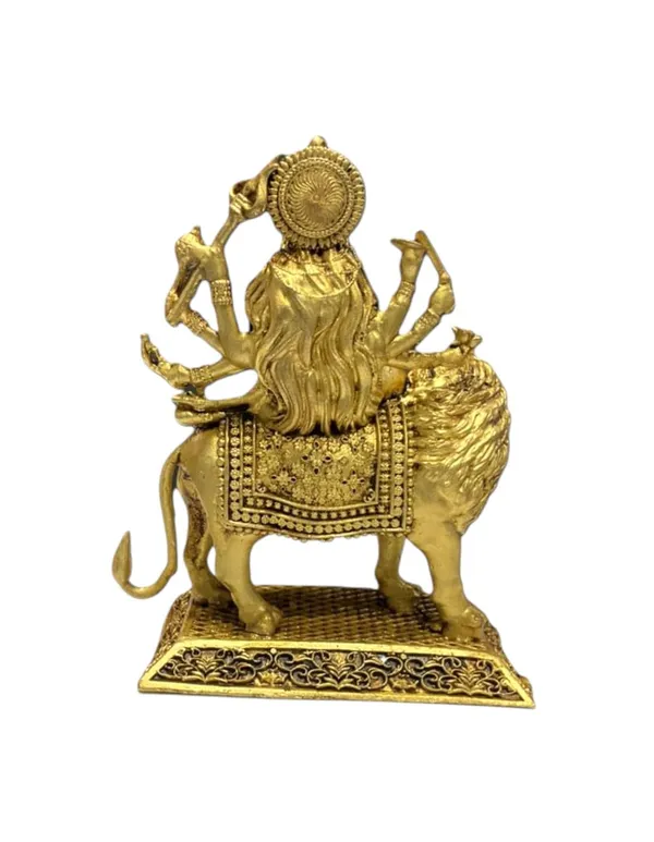 Sjl_Exports_Wax_Casting_Brass_Durga_Maa_Idol_With_Lion_Mount_Traditional_Hindu_Goddess_Statue_Religious_Handicraft_Showpiece_Gold_Finish_10.5_X_9_X_5_Cm_Temple_Decor