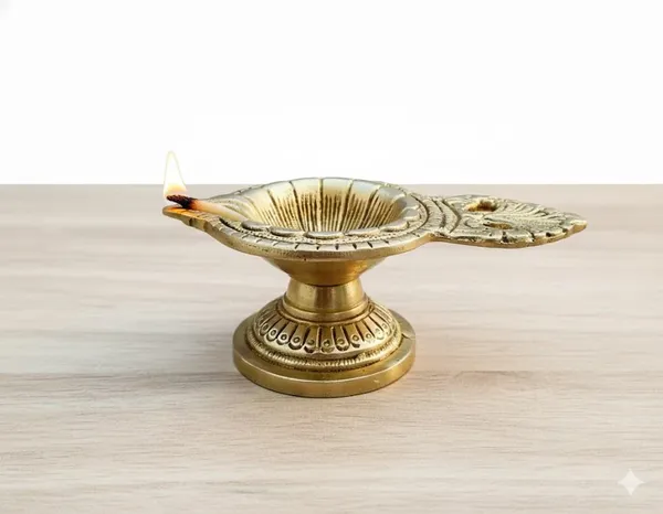 Sjl_Exports_Traditional_Brass_Diya_With_Stand_Handcrafted_Leaf_Design_Oil_Lamp_Gold_Finish_12_X_6_5_Cm_Decorative_Temple_Pooja_Lamp_For_Worship_And_Festivals
