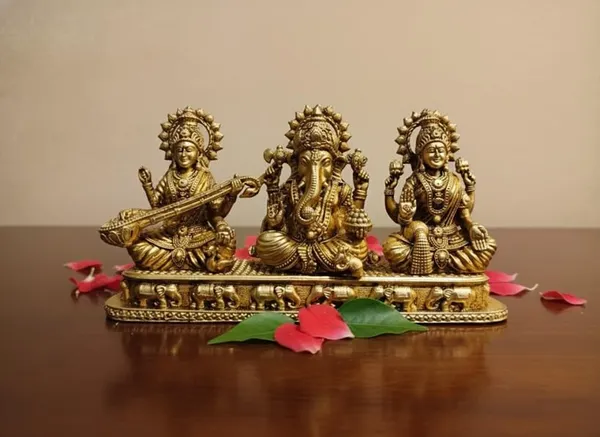 Sjl_Brass_Lakshmi_Ganesha_Saraswati_Idol_Hindu_Trinity_Statue_Gold_Finish_Religious_Murti_For_Home_Temple_13.5_X_7.5_Cm