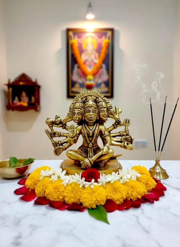 Sjl_Panchmukhi_Hanuman_Ji_Brass_Statue_Gold_14_Cm_Height_1850_G_Handcrafted_Hindu_Deity_Figurine_Five_Faced_Lord_Hanuman_Idol_For_Pooja_Room_Home_Temple_Office_Decor