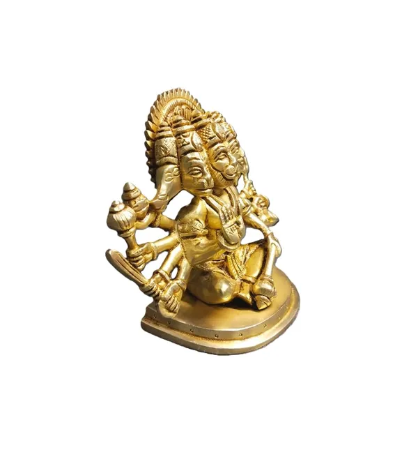 Sjl_Panchmukhi_Hanuman_Ji_Brass_Statue_Gold_14_Cm_Height_1850_G_Handcrafted_Hindu_Deity_Figurine_Five_Faced_Lord_Hanuman_Idol_For_Pooja_Room_Home_Temple_Office_Decor