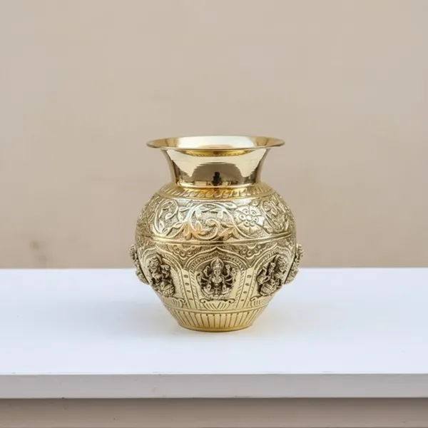 Sjl_Exports_Brass_Handcrafted_Kalash_With_Deity_Motifs_Traditional_Antique_Gold_Finish_15_Cm_Height_Round_Shape_Religious_Ceremonial_Vessel_For_Pooja_Rituals_Festivals_Home_Temple_Decor