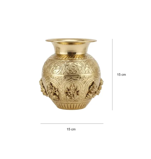 Sjl_Exports_Brass_Handcrafted_Kalash_With_Deity_Motifs_Traditional_Antique_Gold_Finish_15_Cm_Height_Round_Shape_Religious_Ceremonial_Vessel_For_Pooja_Rituals_Festivals_Home_Temple_Decor
