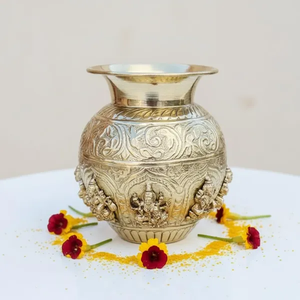 Sjl_Exports_Brass_Handcrafted_Kalash_With_Deity_Motifs_Traditional_Antique_Gold_Finish_15_Cm_Height_Round_Shape_Religious_Ceremonial_Vessel_For_Pooja_Rituals_Festivals_Home_Temple_Decor