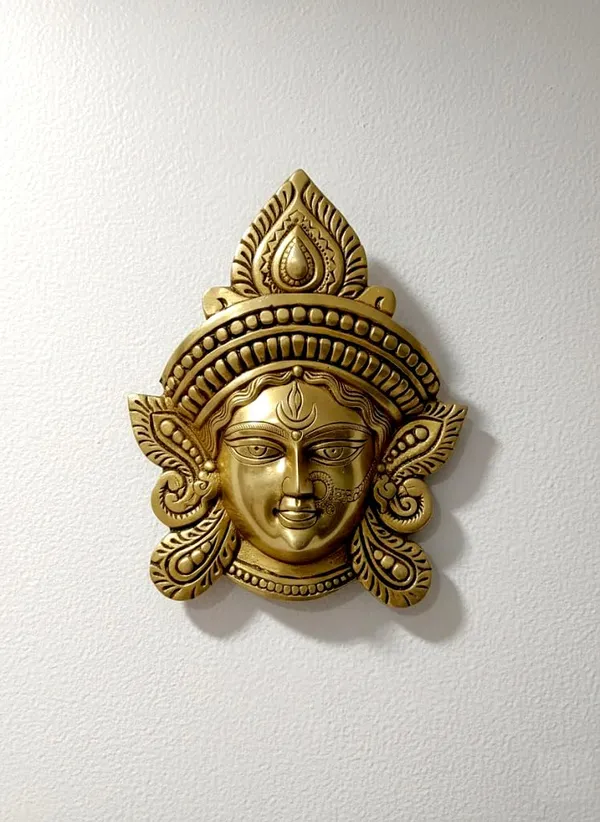 Sjl_Exports_Brass_Durga_Maa_Face_Wall_Hanging_Traditional_Brass_Durga_Maa_Mukh_Wall_Hanging_Handcrafted_Hindu_Goddess_Sculpture_Traditional_Indian_Temple_Art_Decor_For_Home_Pooja_Room_Meditation_Space