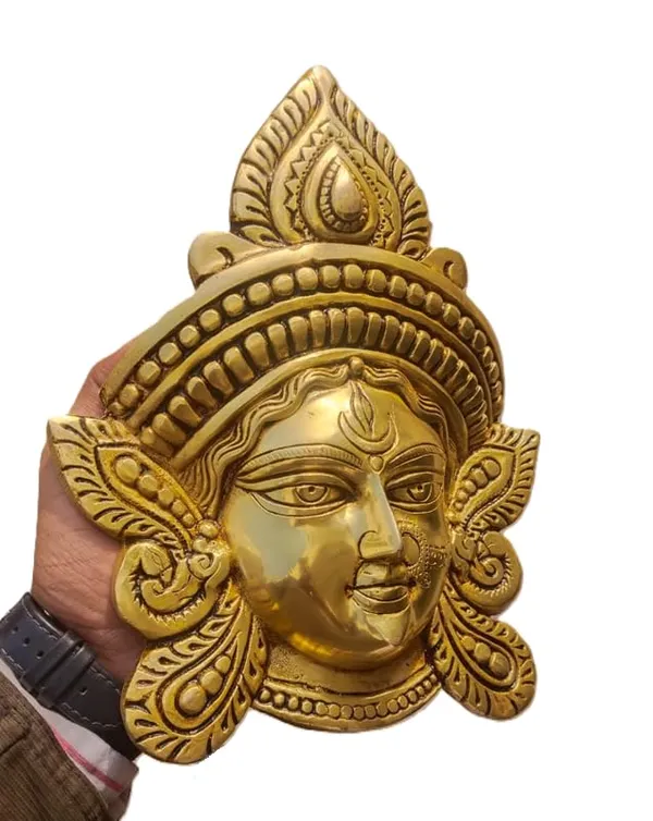 Sjl_Exports_Brass_Durga_Maa_Face_Wall_Hanging_Traditional_Brass_Durga_Maa_Mukh_Wall_Hanging_Handcrafted_Hindu_Goddess_Sculpture_Traditional_Indian_Temple_Art_Decor_For_Home_Pooja_Room_Meditation_Space