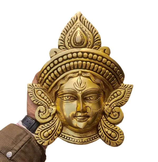 Sjl_Exports_Brass_Durga_Maa_Face_Wall_Hanging_Traditional_Brass_Durga_Maa_Mukh_Wall_Hanging_Handcrafted_Hindu_Goddess_Sculpture_Traditional_Indian_Temple_Art_Decor_For_Home_Pooja_Room_Meditation_Space