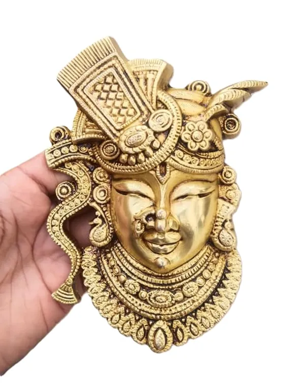 Sjl_Exports_Brass_Shreenathji_Face_Wall_Hanging_Traditional_Brass_Shreenathji_Mukh_Wall_Hanging_Antique_Gold_Finish_Traditional_Indian_Temple_Art_Spiritual_Home_Decor_For_Pooja_Room_Living_Room_Meditation_Space