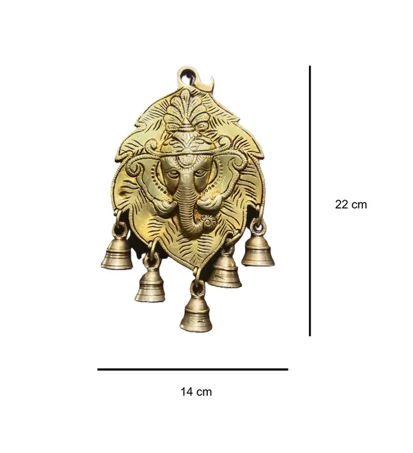 Sjl_Exports_Brass_Ganesh_Wall_Hanging_With_Bells_Traditional_Hindu_Temple_Art_Antique_Gold_Leaf_Design_22_X_14_Cm_Handcrafted_Wall_Decor_For_Pooja_Room_Living_Room_Meditation_Space